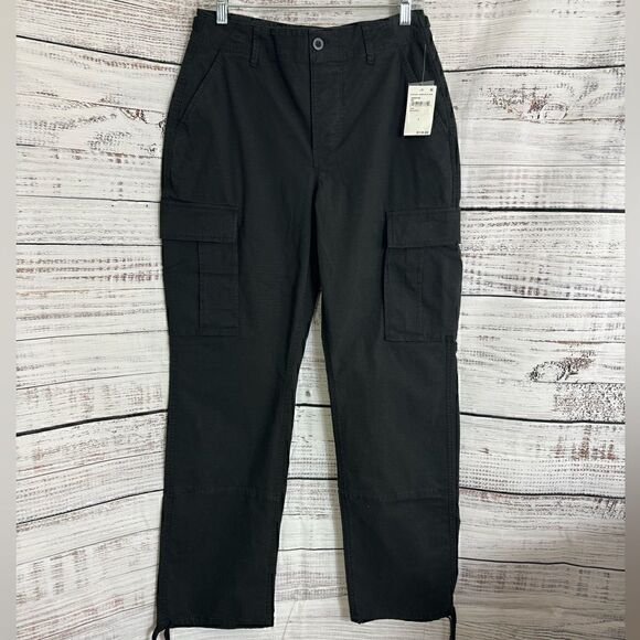 Good American Pants Womens size 6 Desert storm cargo Black Wide leg Baggy New‎ - Picture 2 of 12